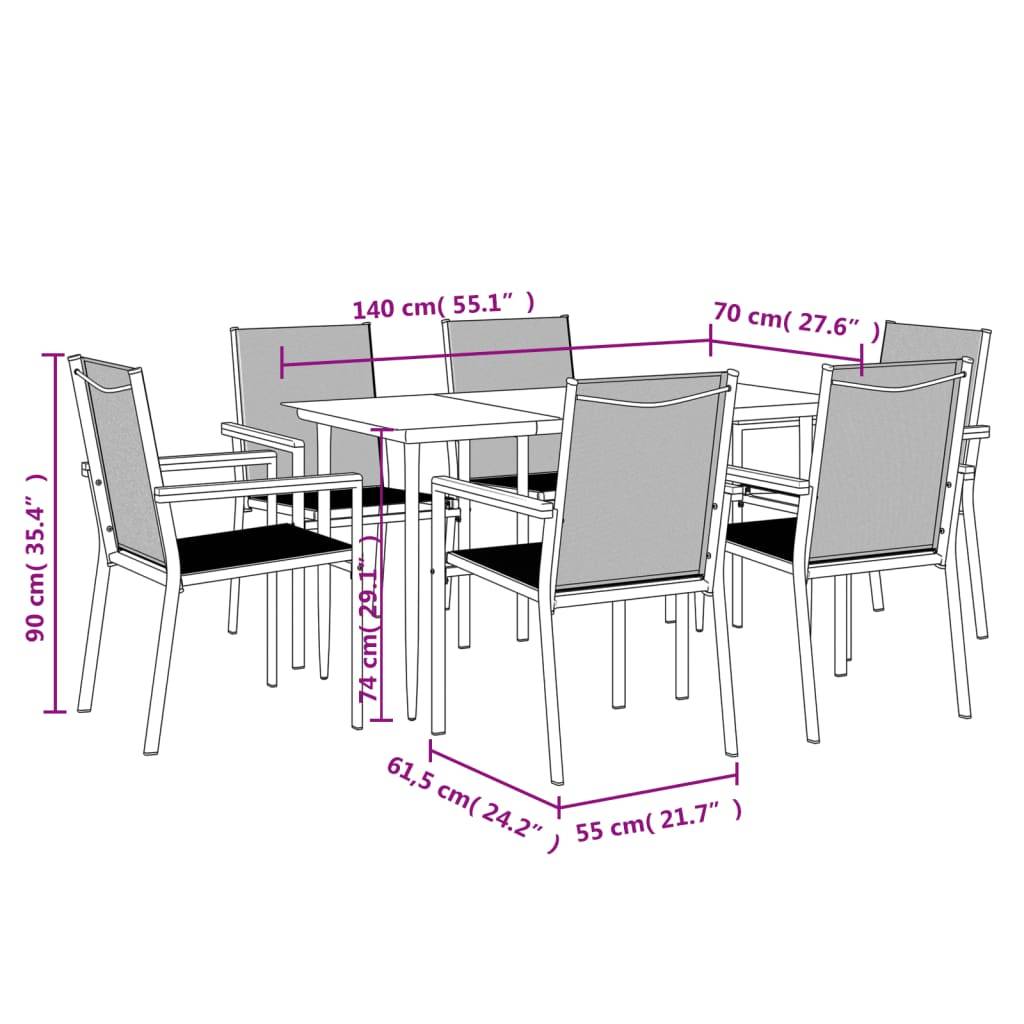 vidaXL 7-tlg. Garten-Essgruppe Schwarz Textilene und Stahl