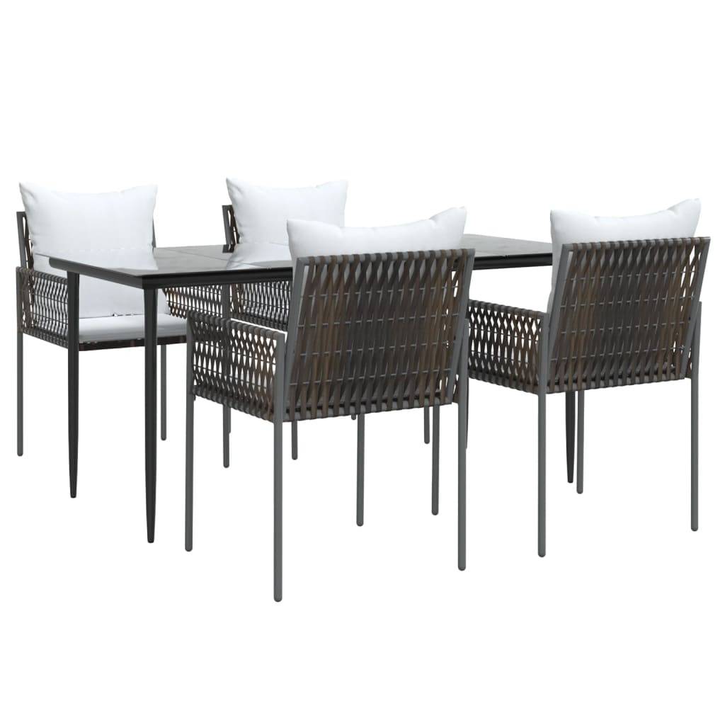 vidaXL 5-tlg. Garten-Essgruppe mit Kissen Poly Rattan und Stahl