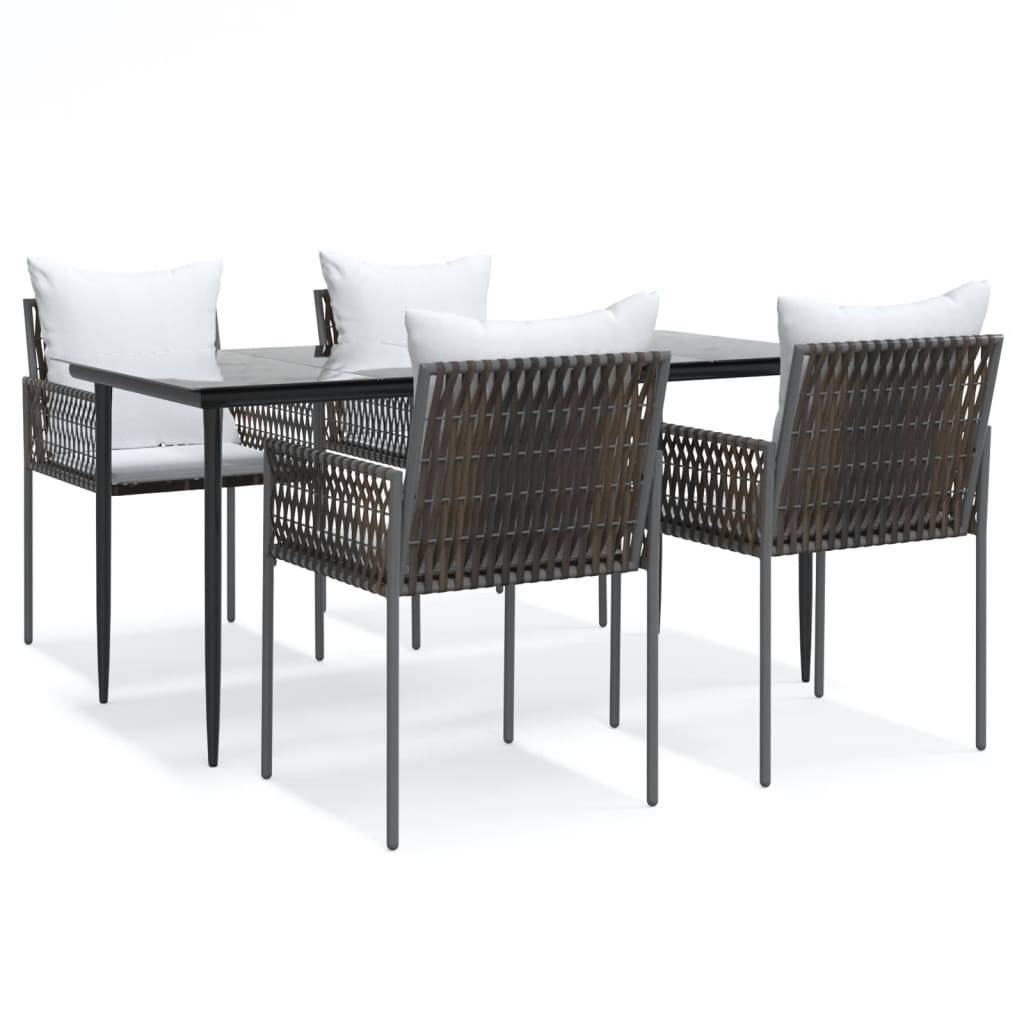 vidaXL 5-tlg. Garten-Essgruppe mit Kissen Poly Rattan und Stahl