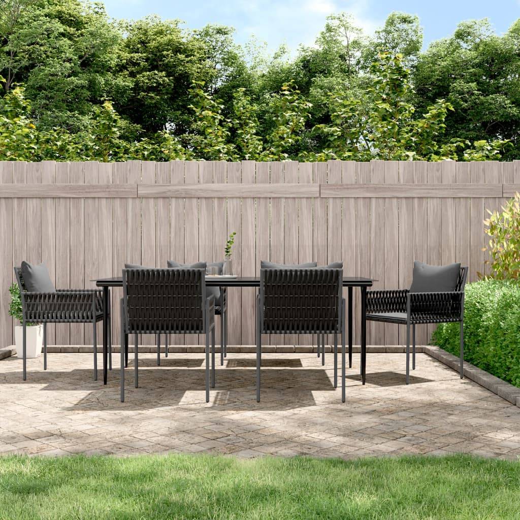 vidaXL 7-tlg. Garten-Essgruppe mit Kissen Poly Rattan und Stahl