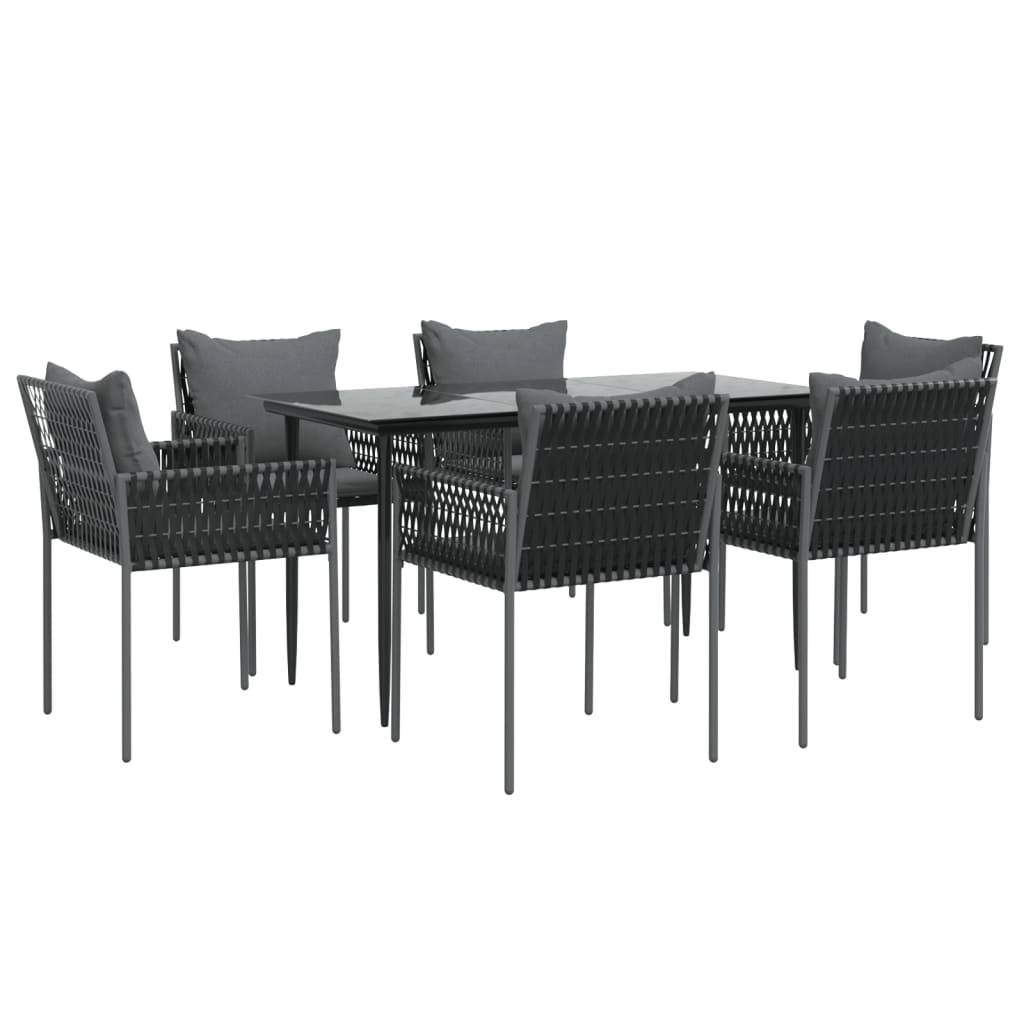 vidaXL 7-tlg. Garten-Essgruppe mit Kissen Poly Rattan und Stahl