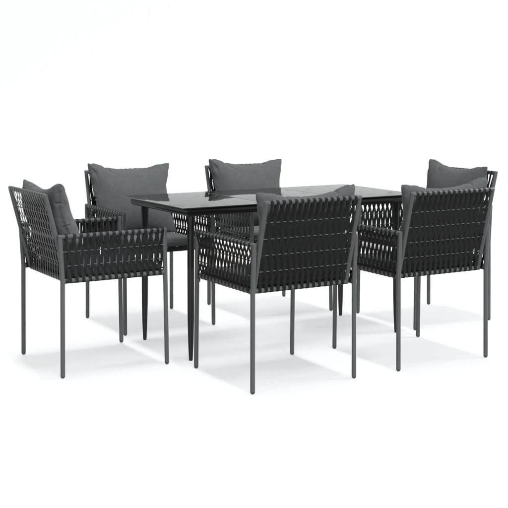 vidaXL 7-tlg. Garten-Essgruppe mit Kissen Poly Rattan und Stahl