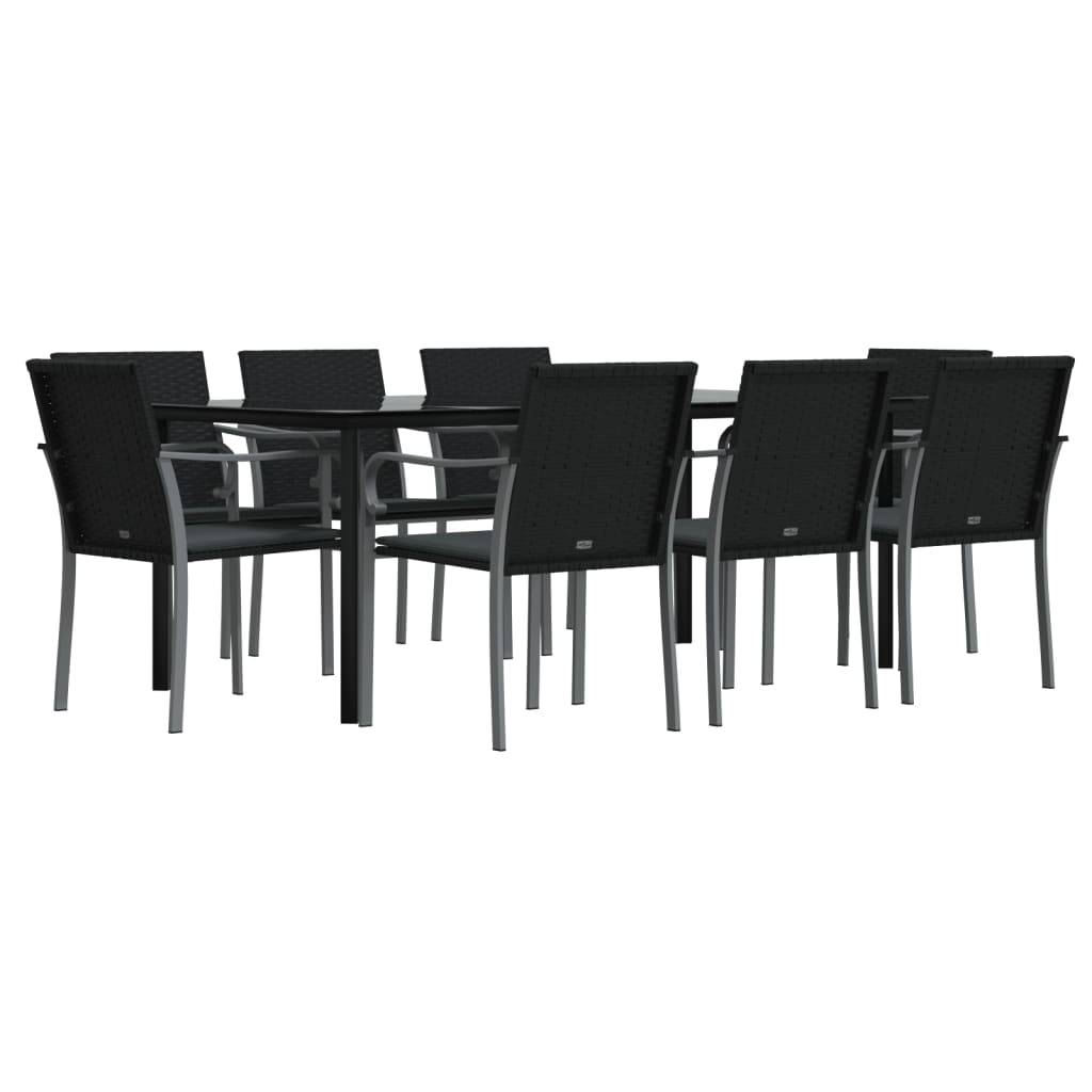 vidaXL 9-tlg. Garten-Essgruppe mit Kissen Poly Rattan und Stahl