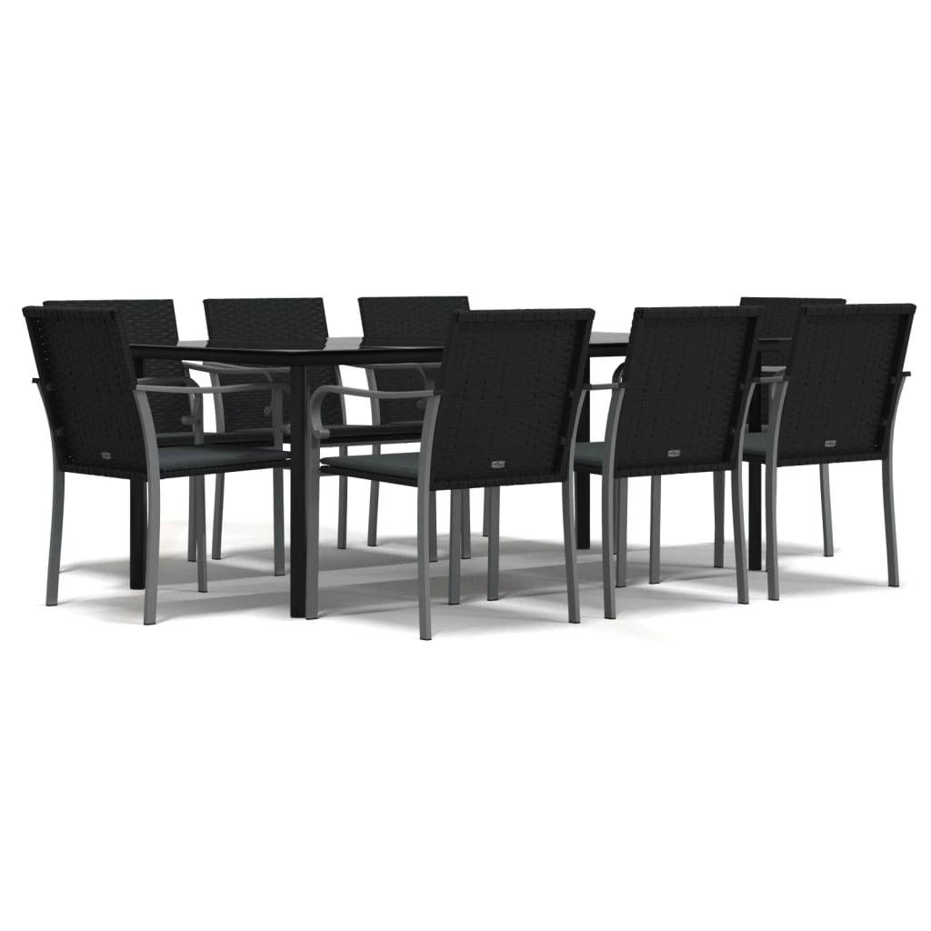 vidaXL 9-tlg. Garten-Essgruppe mit Kissen Poly Rattan und Stahl