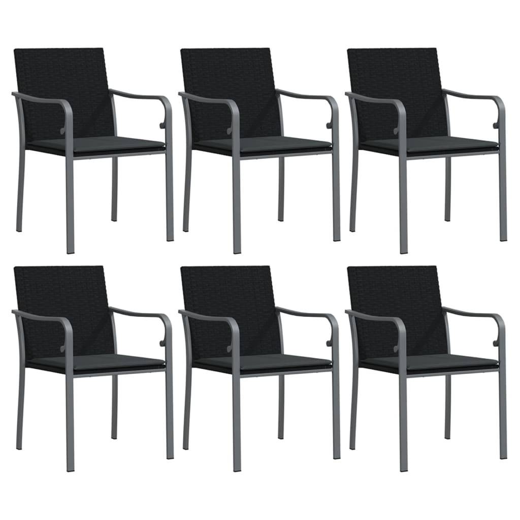 vidaXL Gartenstühle mit Kissen 6 Stk. Schwarz 56x59x84 cm Poly Rattan