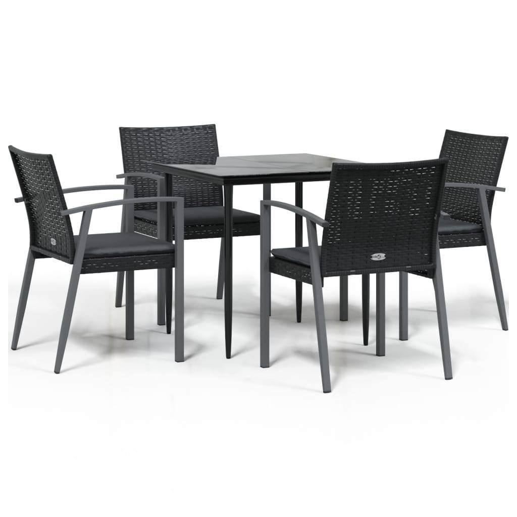 vidaXL 5-tlg. Garten-Essgruppe mit Kissen Poly Rattan und Stahl