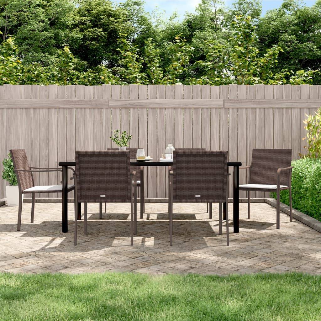 vidaXL 7-tlg. Garten-Essgruppe mit Kissen Poly Rattan und Stahl