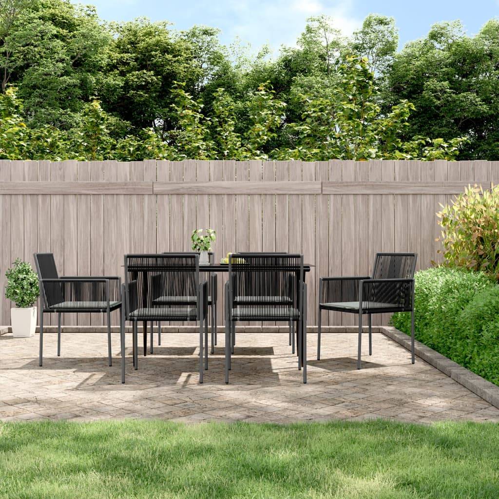 vidaXL 7-tlg. Garten-Essgruppe mit Kissen Schwarz Poly Rattan & Stahl