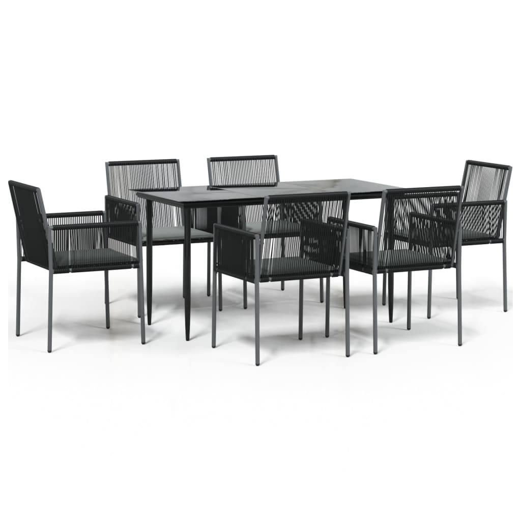 vidaXL 7-tlg. Garten-Essgruppe mit Kissen Schwarz Poly Rattan & Stahl