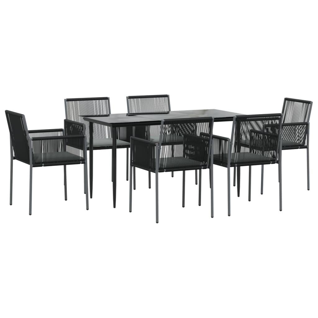 vidaXL 7-tlg. Garten-Essgruppe mit Kissen Schwarz Poly Rattan & Stahl