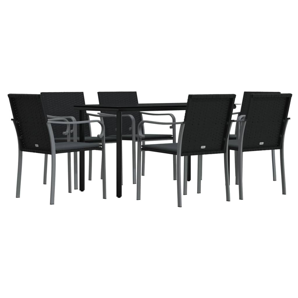 vidaXL 7-tlg. Garten-Essgruppe mit Kissen Poly Rattan und Stahl