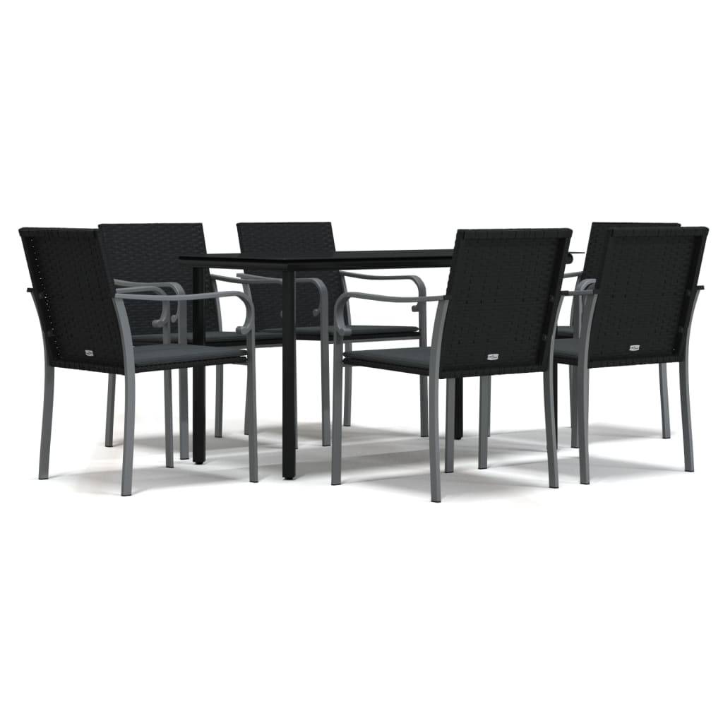 vidaXL 7-tlg. Garten-Essgruppe mit Kissen Poly Rattan und Stahl