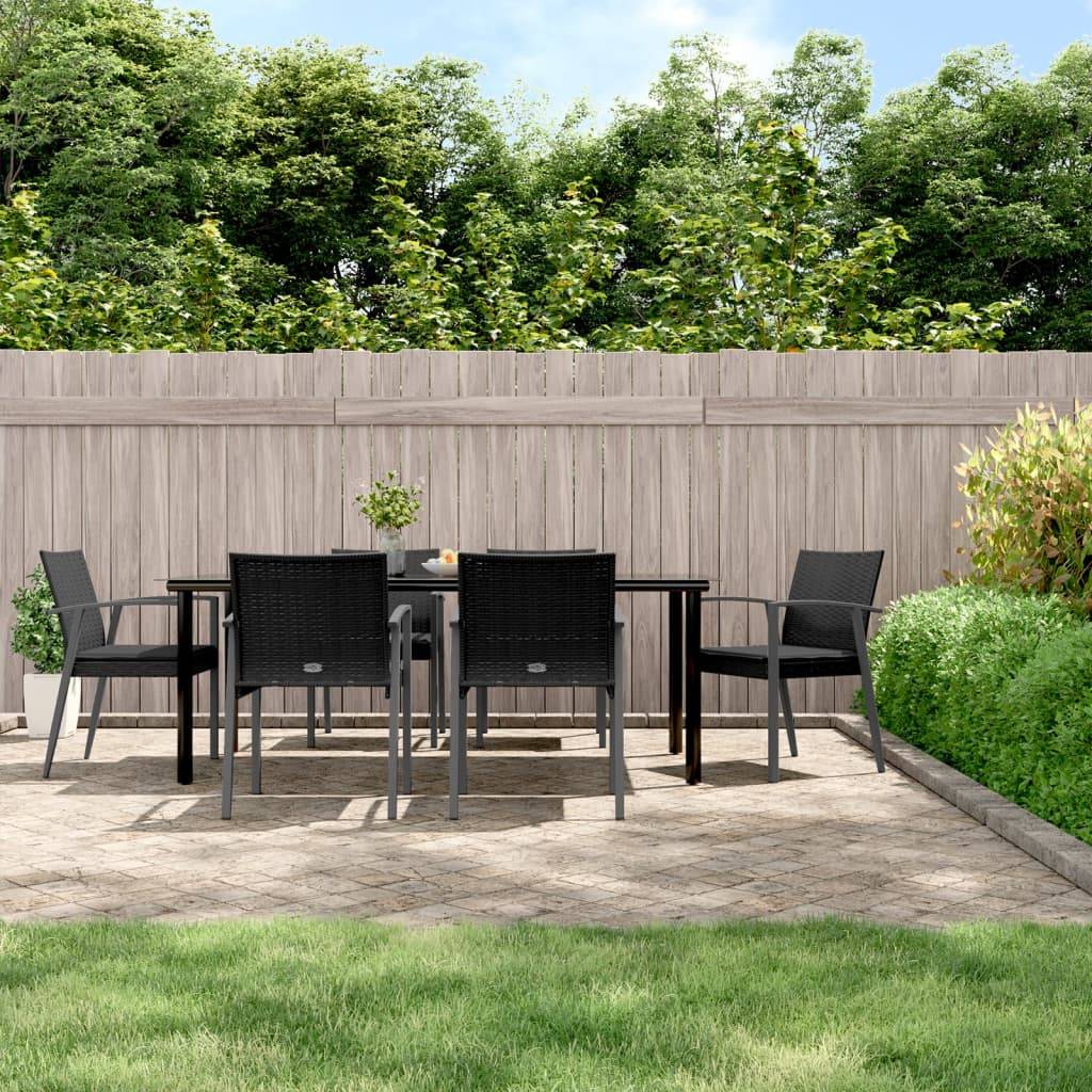 vidaXL 7-tlg. Garten-Essgruppe mit Kissen Poly Rattan und Stahl