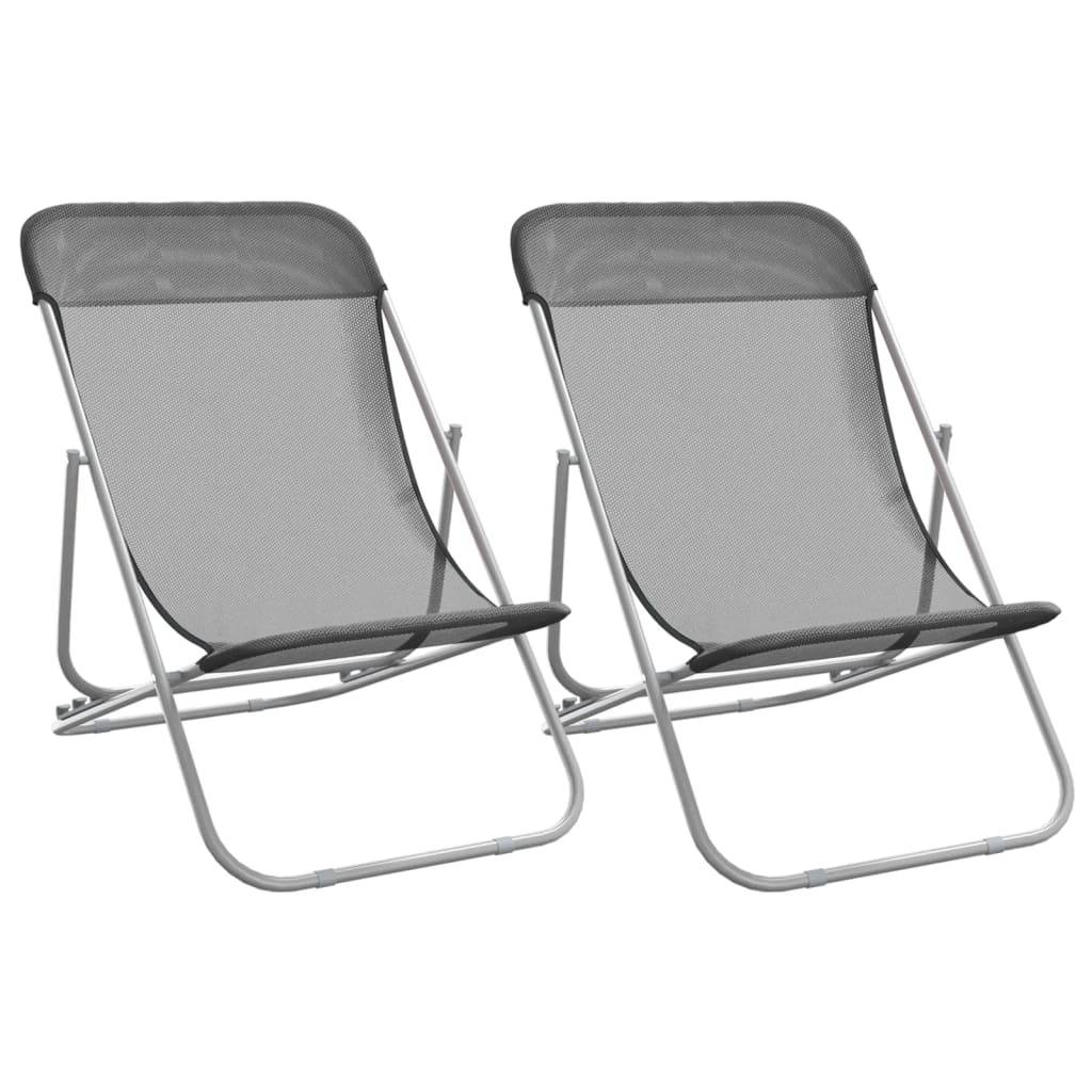 vidaXL Strandstühle 2 Stk. Grau Textilene & Pulverbeschichteter Stahl