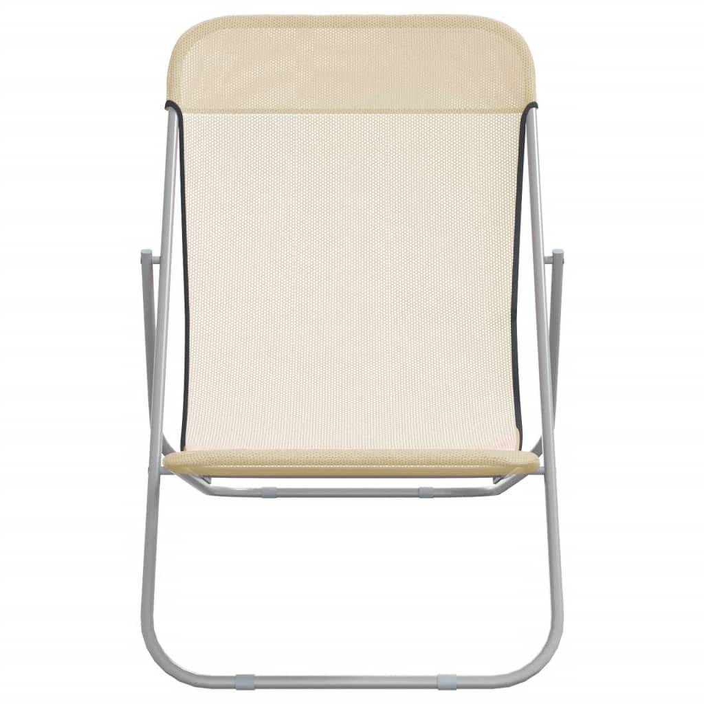 vidaXL Strandstühle 2 Stk. Creme Textilene & Pulverbeschichteter Stahl