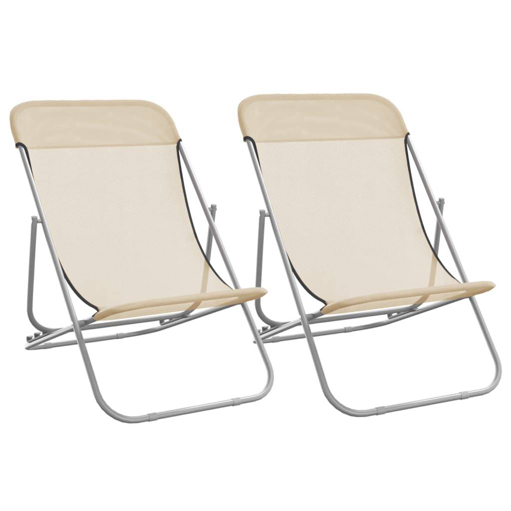 vidaXL Strandstühle 2 Stk. Creme Textilene & Pulverbeschichteter Stahl