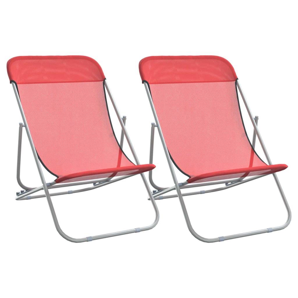 vidaXL Strandstühle 2 Stk. Rot Textilene & Pulverbeschichteter Stahl