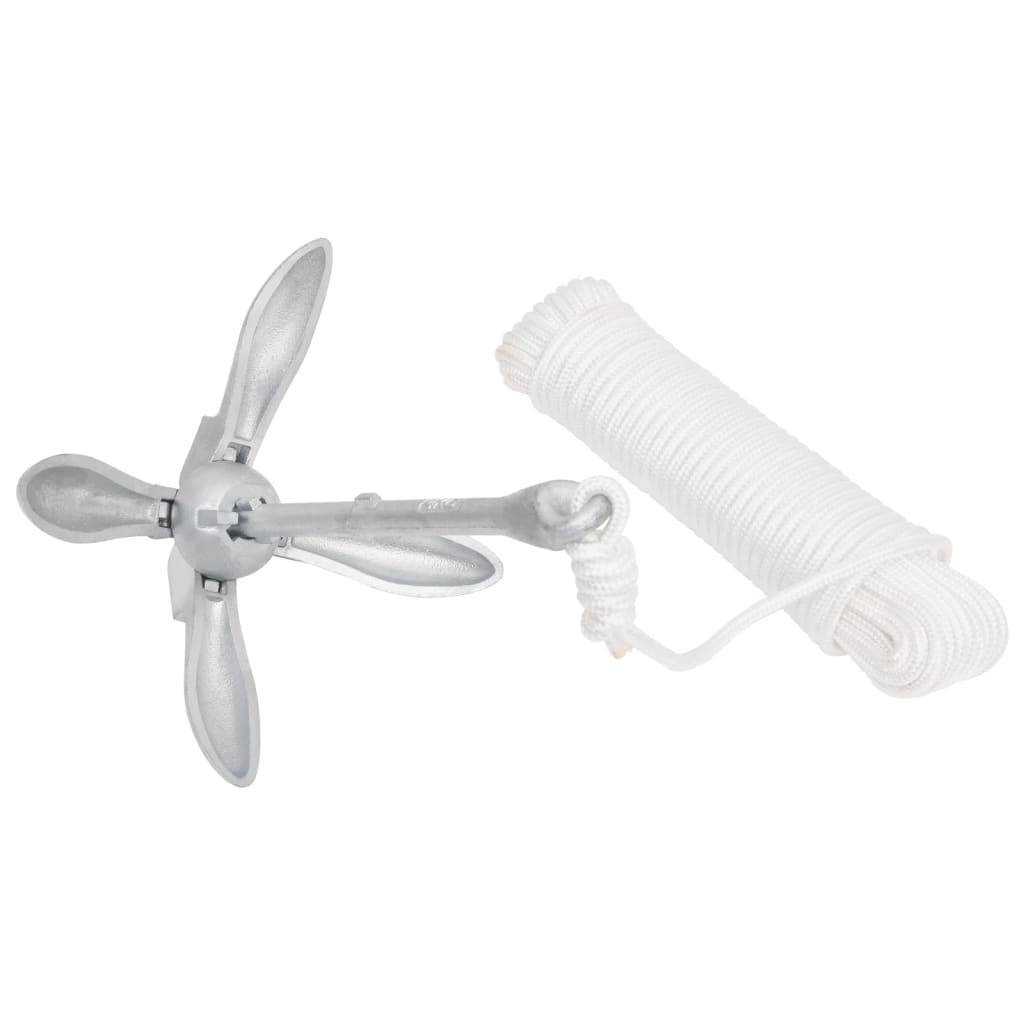 vidaXL Klappanker mit Seil Silber 4 kg feuerverzinktes Gusseisen