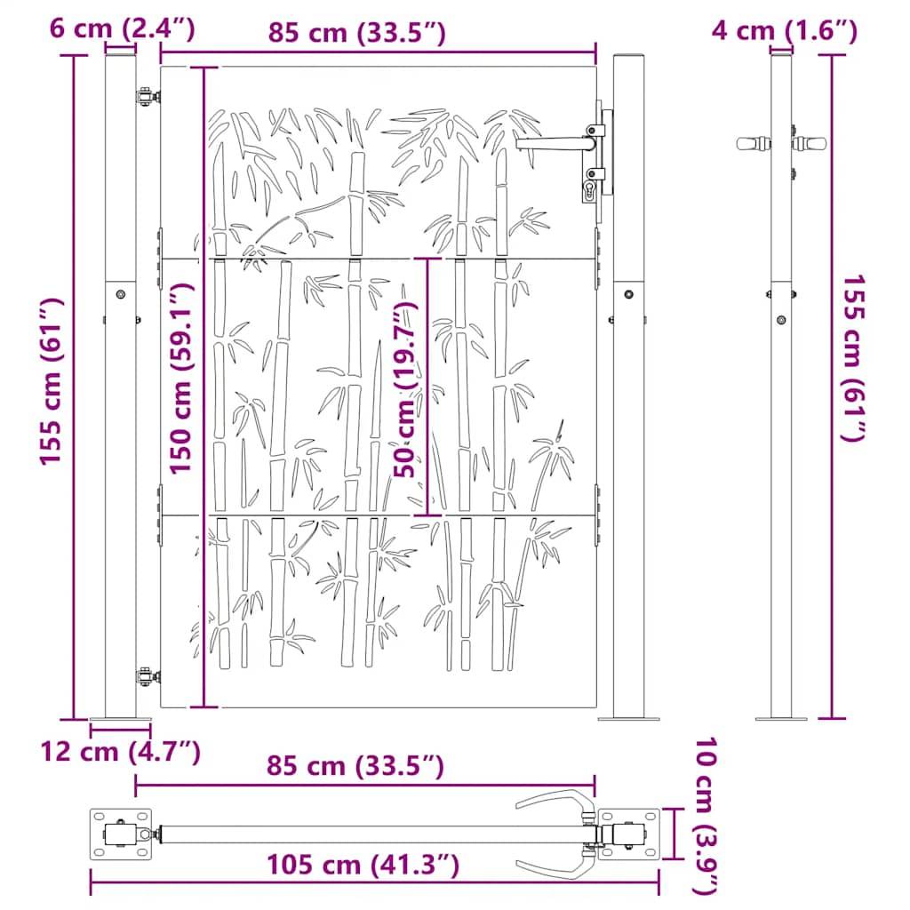 vidaXL Gartentor 105x155 cm Cortenstahl Bambus-Design