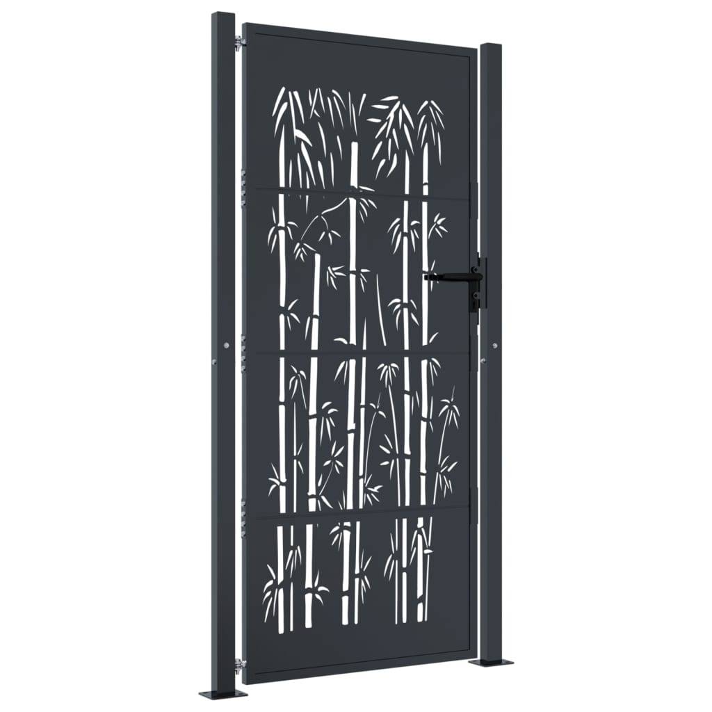 vidaXL Gartentor Anthrazit 105x205 cm Stahl Bambus-Design