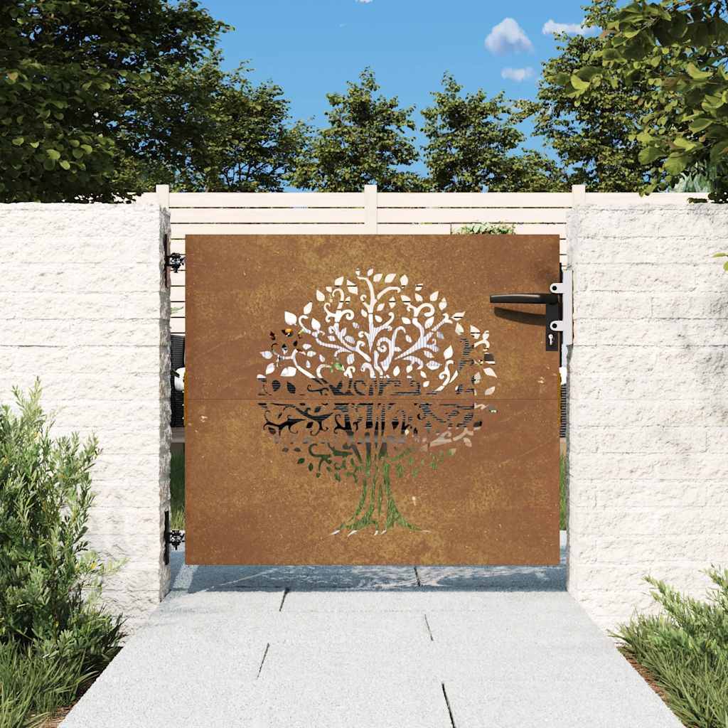 vidaXL Gartentor 85x75 cm Cortenstahl Baum-Design