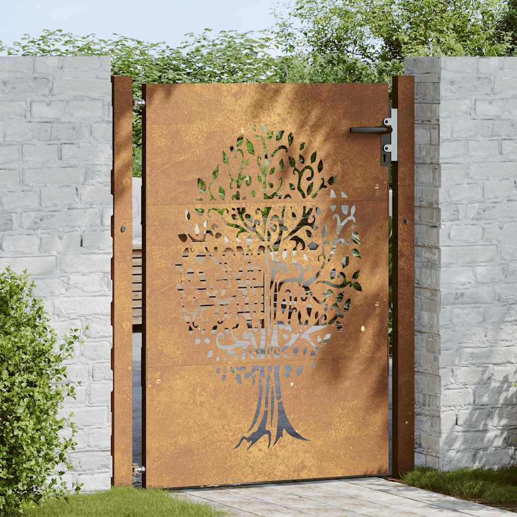 vidaXL Gartentor 105x155 cm Cortenstahl Baum-Design