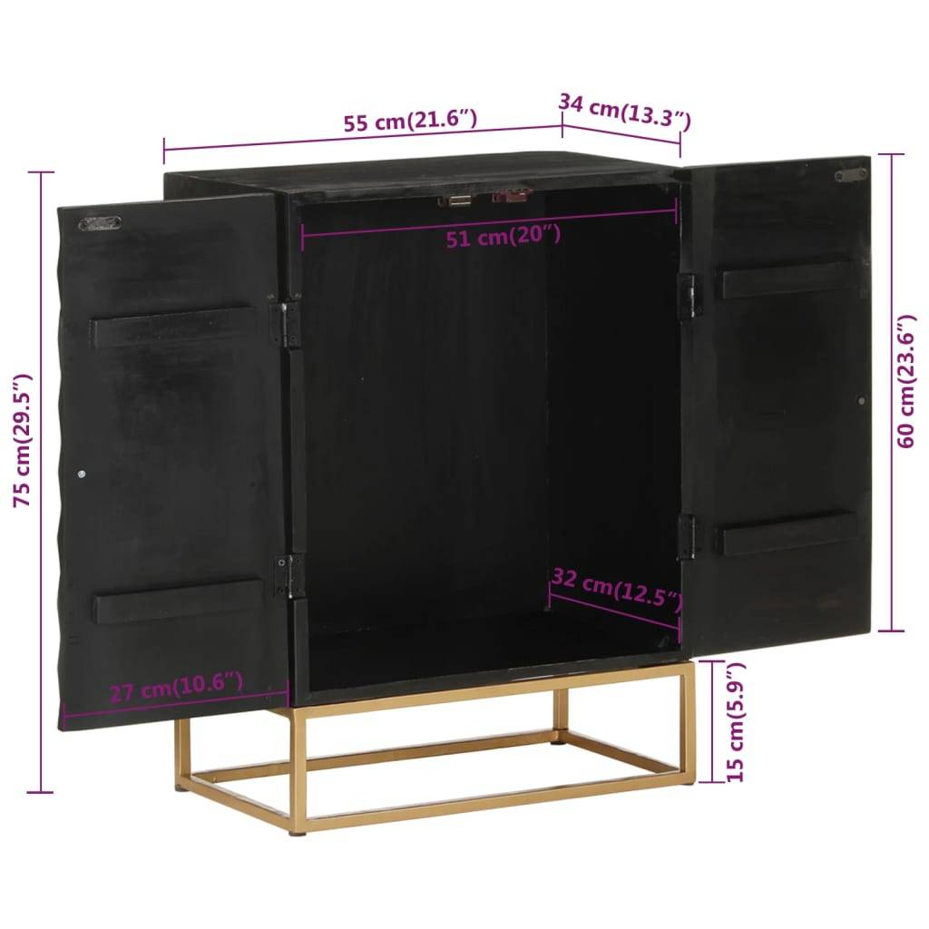 vidaXL Sideboard Schwarz 55x34x75 cm Massivholz Mango und Eisen