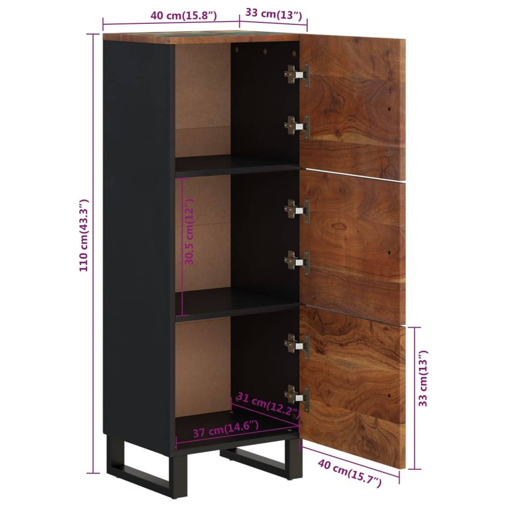 vidaXL Highboard mit 3 Türen 40x33x110 cm Altholz Massiv &amp; Eisen