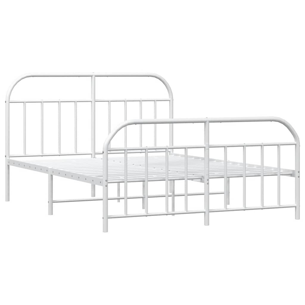 vidaXL Bettgestell mit Kopf- und Fußteil Metall Weiß 135x190 cm