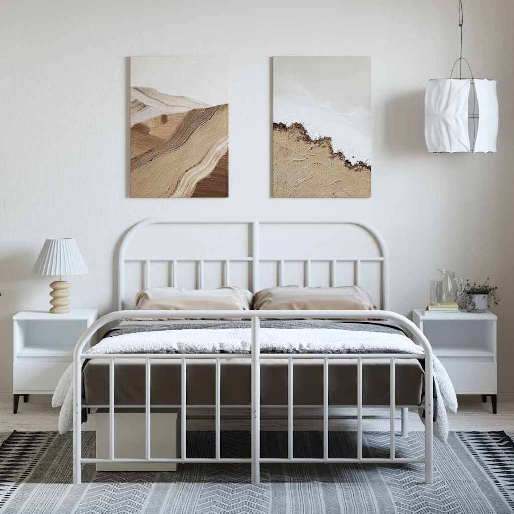 vidaXL Bettgestell mit Kopf- und Fußteil Metall Weiß 135x190 cm