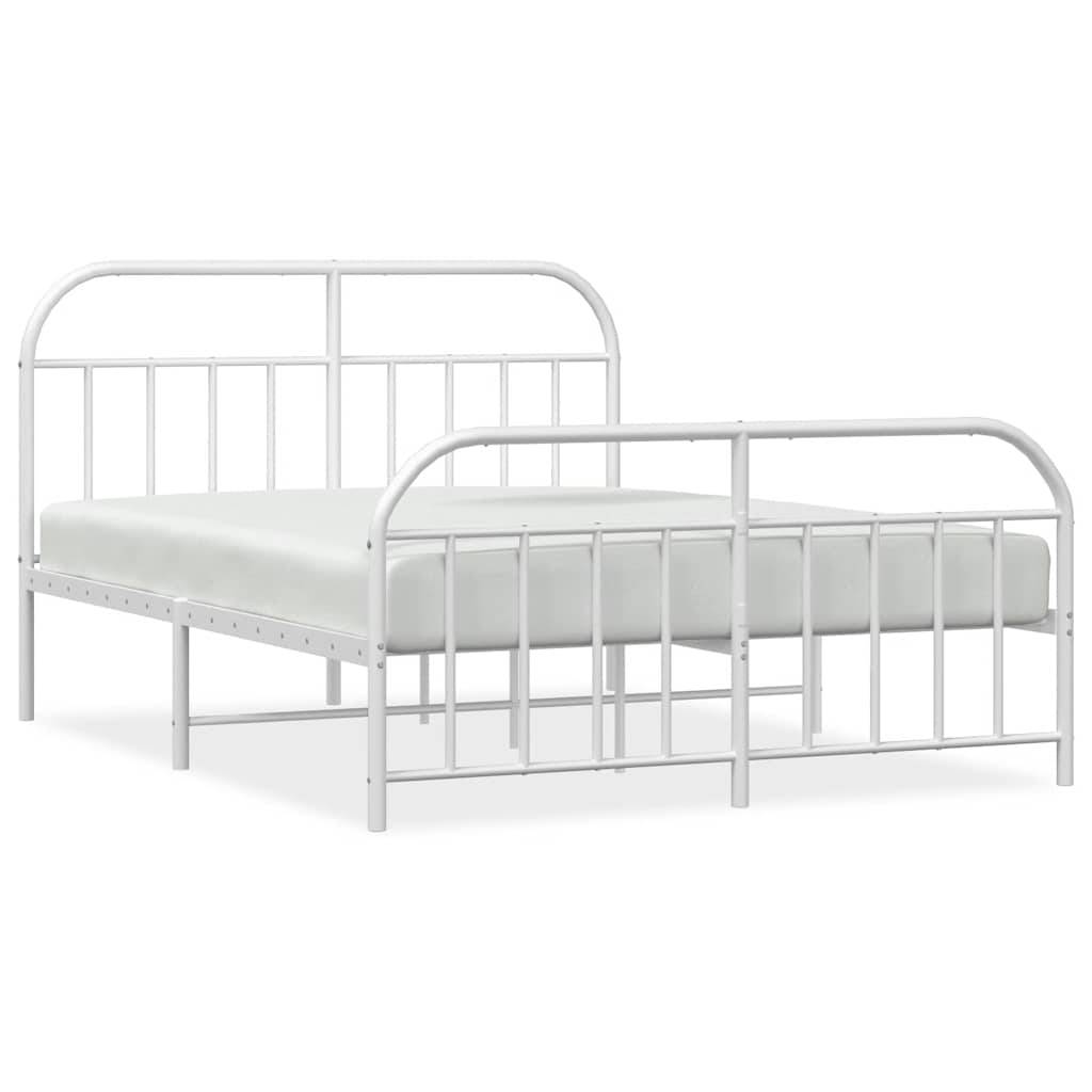 vidaXL Bettgestell mit Kopf- und Fußteil Metall Weiß 135x190 cm