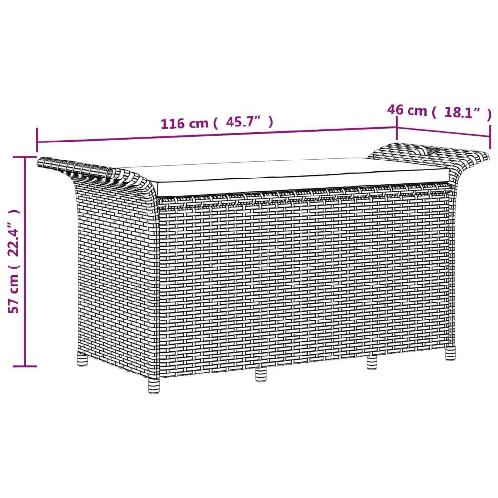 vidaXL Gartenbank mit Kissen Grau 116x46x57 cm Poly Rattan