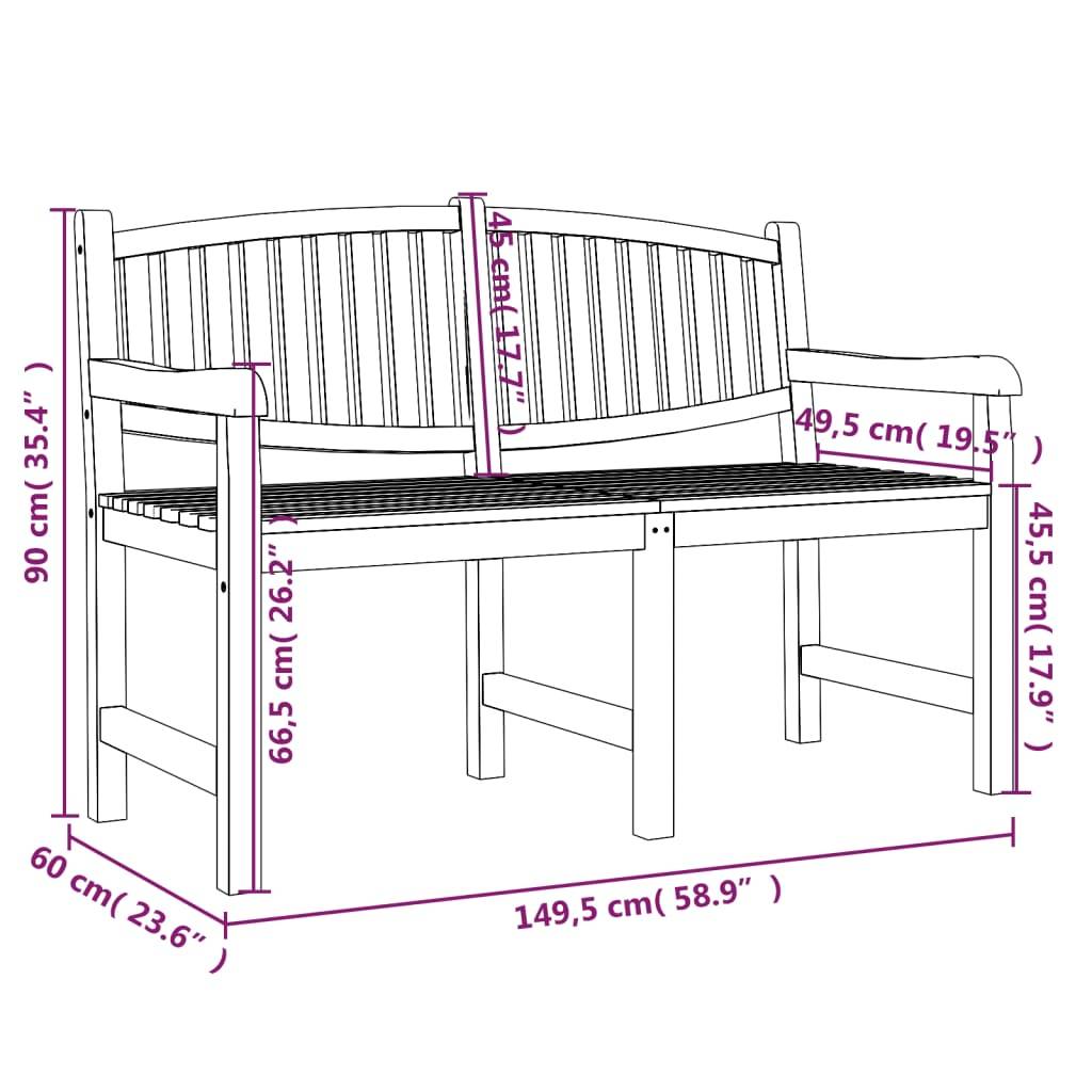 vidaXL Gartenbank 149,5x60x90 cm Massivholz Teak