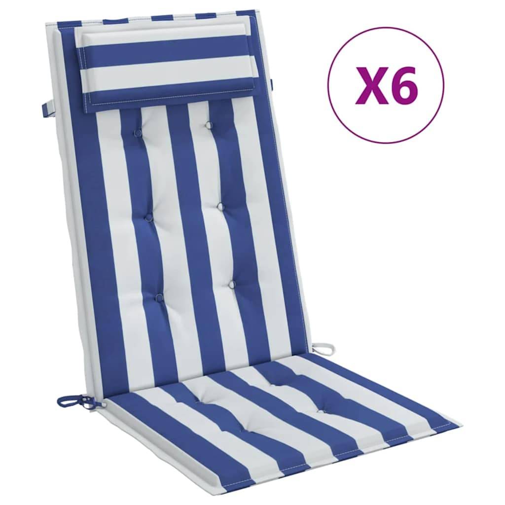 vidaXL Hochlehner-Auflagen 6 Stk. Blau & Weiß Gestreift Oxford-Gewebe