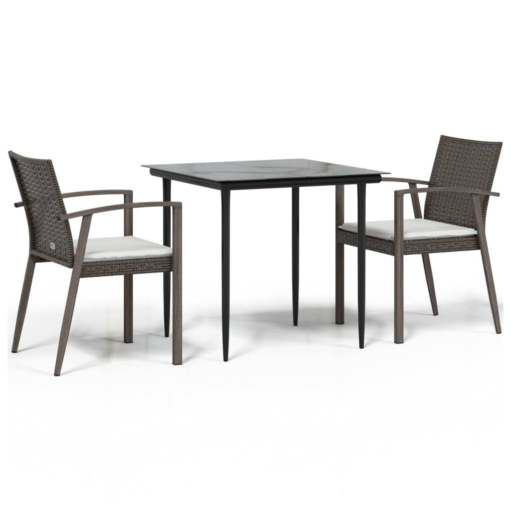 vidaXL 3-tlg. Garten-Essgruppe mit Kissen Poly Rattan und Stahl