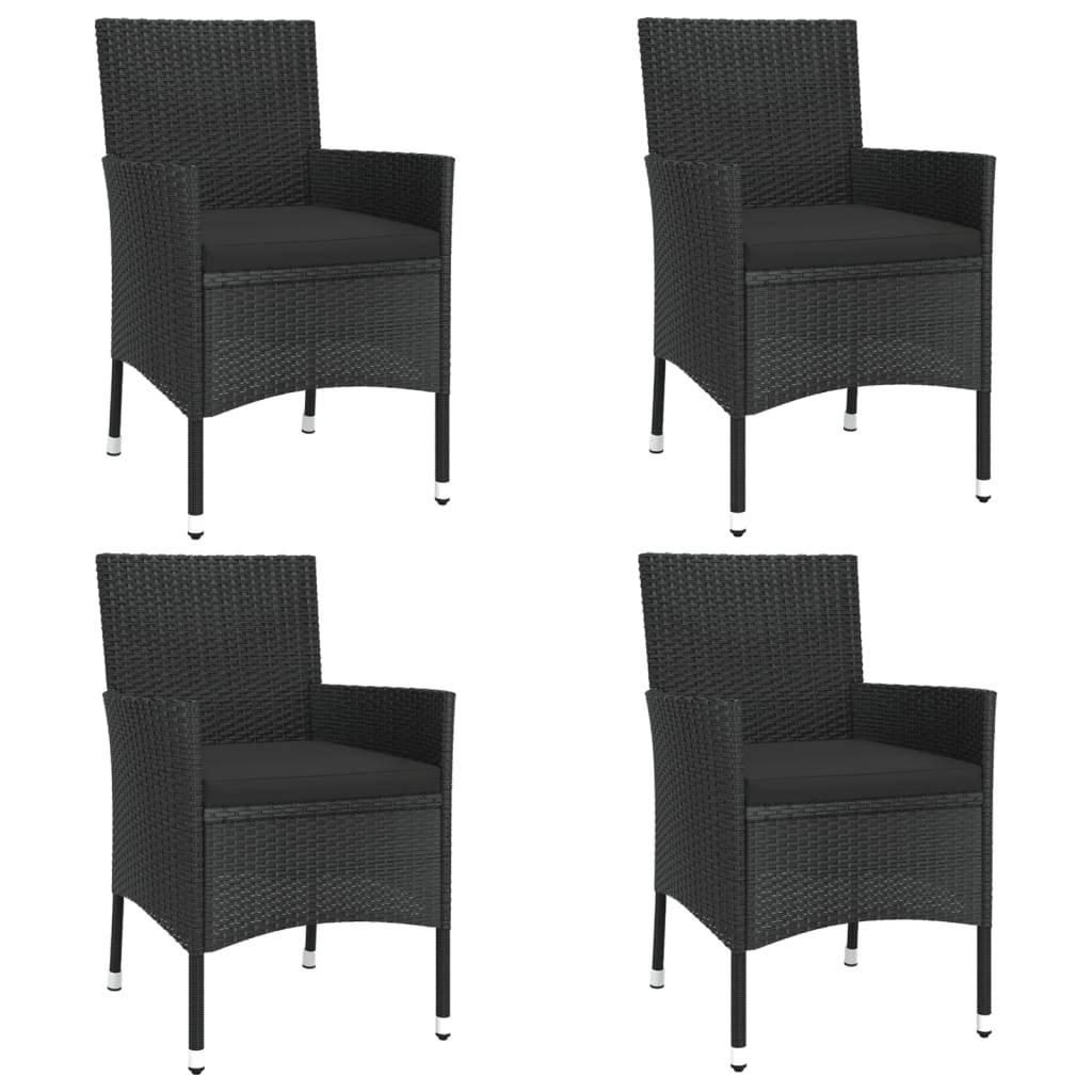 vidaXL 5-tlg. Garten-Bistro-Set mit Kissen Schwarz Poly Rattan