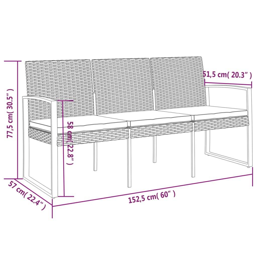 vidaXL Gartenbank 3-Sitzer mit Kissen Braun PP-Rattan