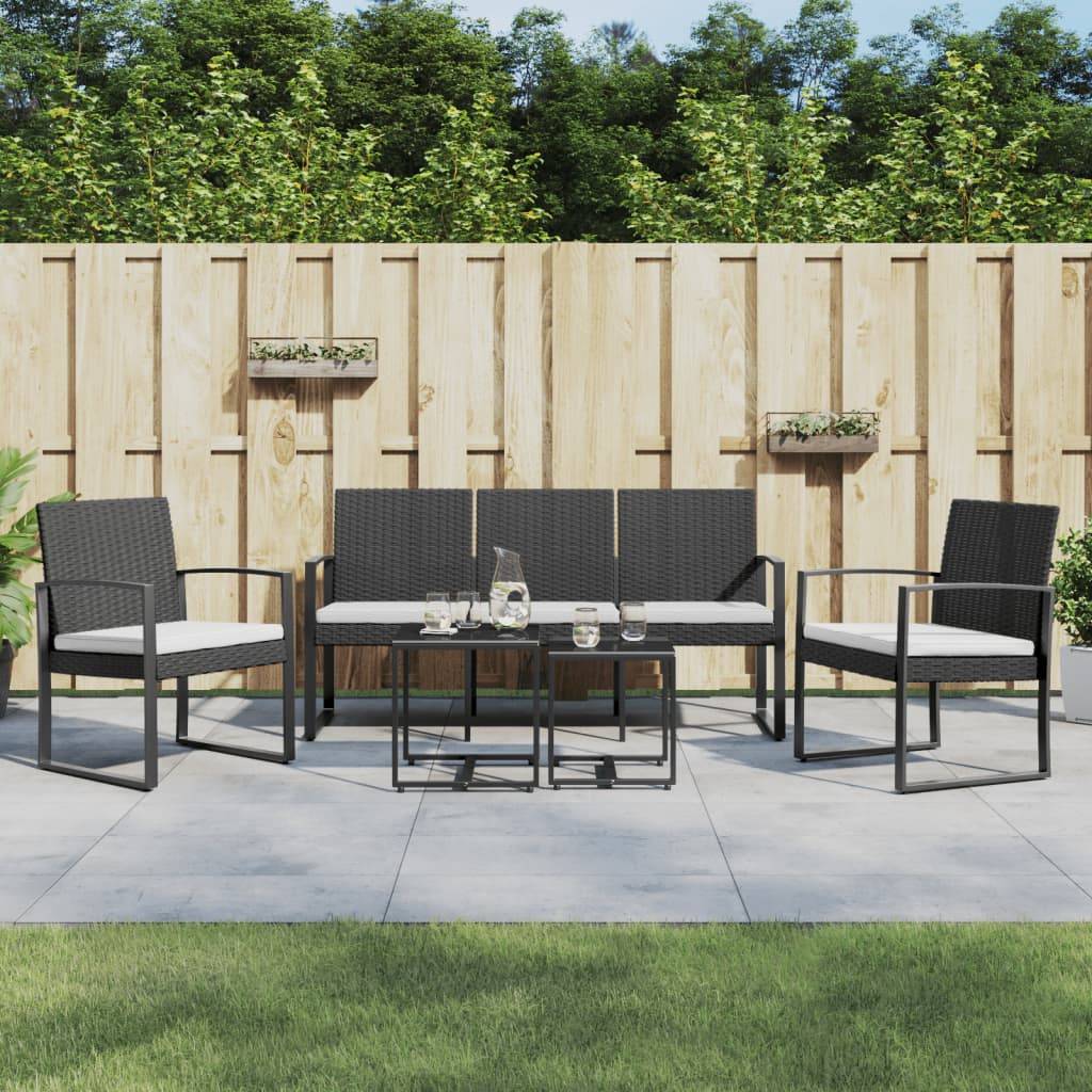 vidaXL 5-tlg. Garten-Essgruppe mit Kissen Schwarz PP-Rattan