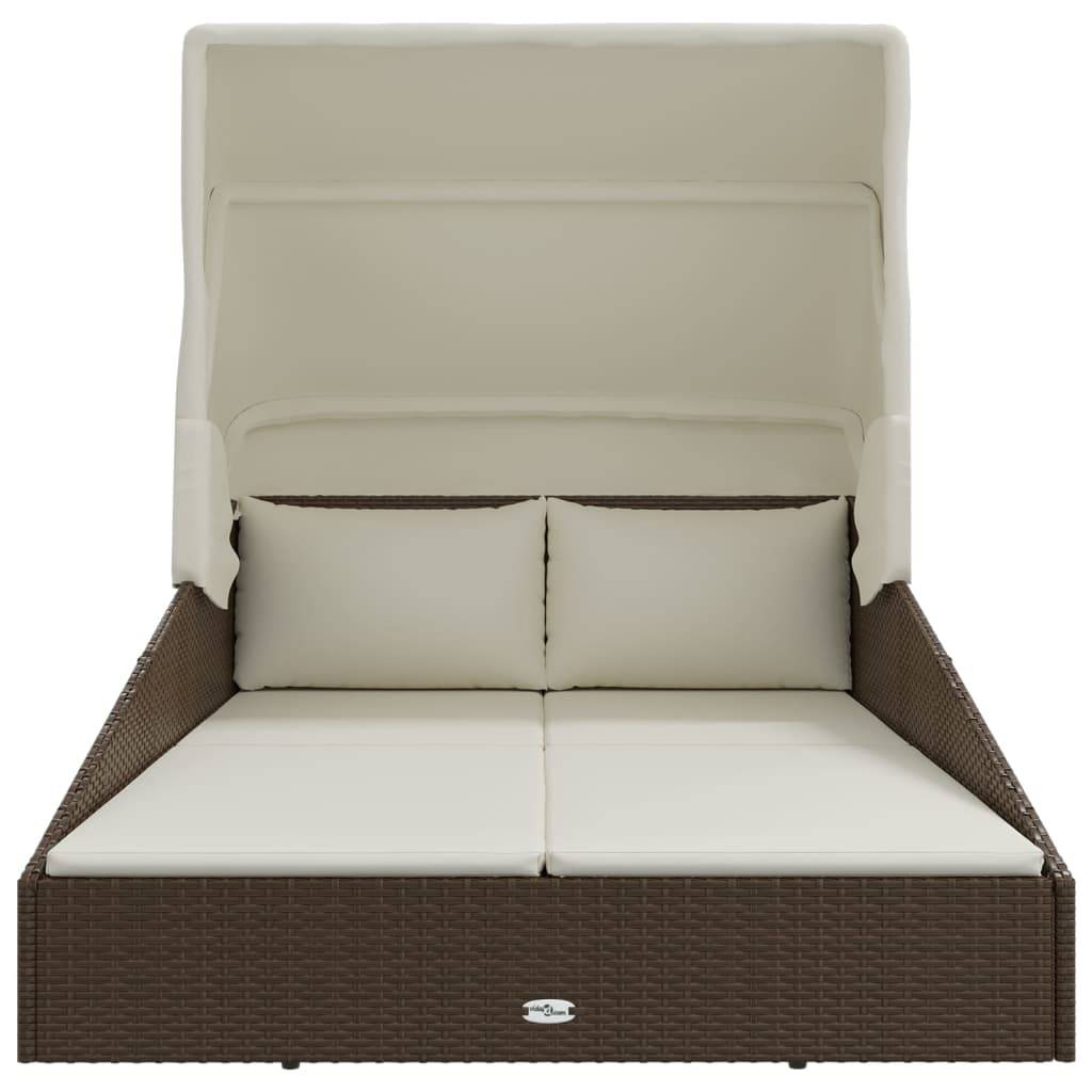 vidaXL Sonnenliege mit Faltdach Braun 200x114x128 cm Poly Rattan