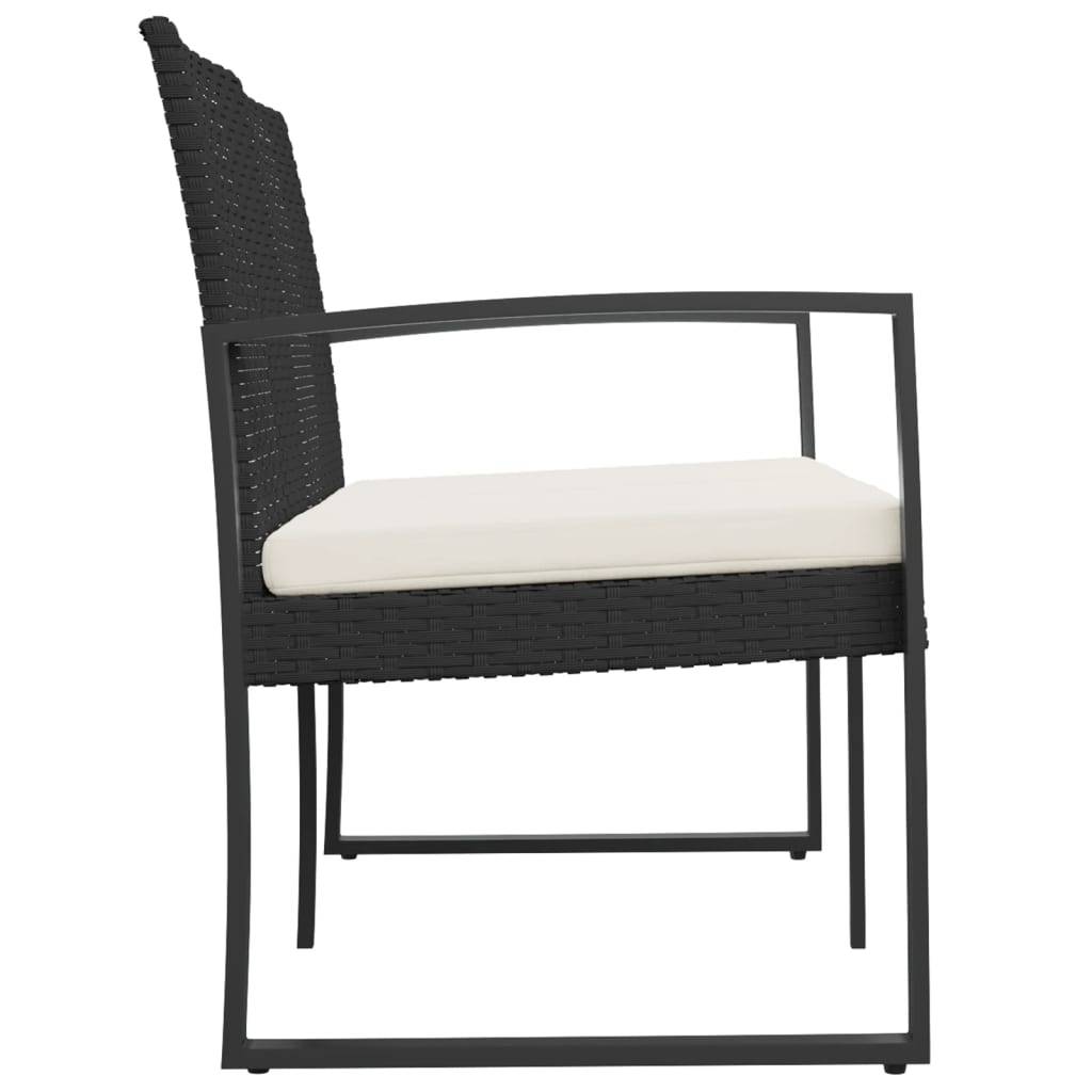 vidaXL Gartenbank 2-Sitzer mit Kissen Schwarz PP-Rattan