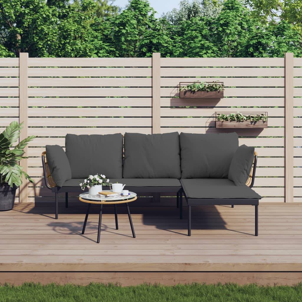 vidaXL 3-tlg. Garten-Lounge-Set mit Kissen Dunkelgrau Poly Rattan