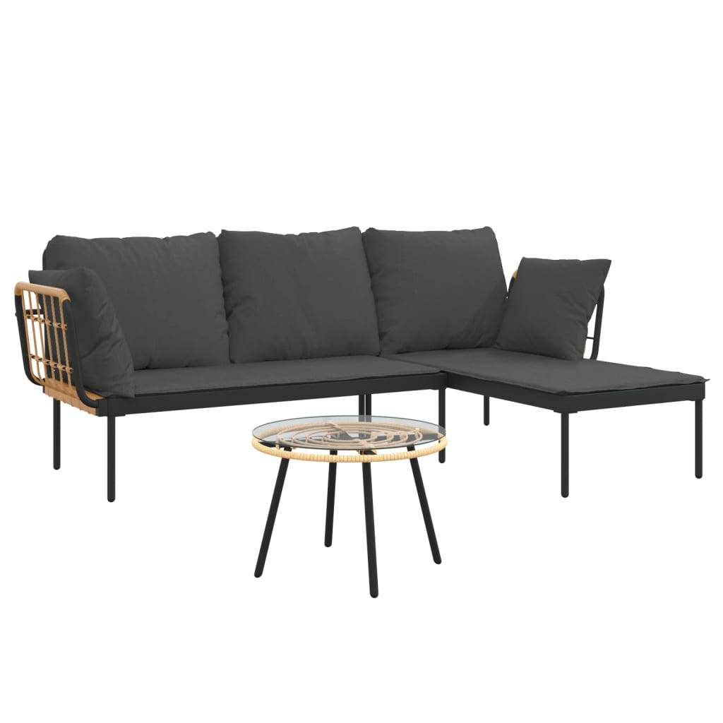 vidaXL 3-tlg. Garten-Lounge-Set mit Kissen Dunkelgrau Poly Rattan