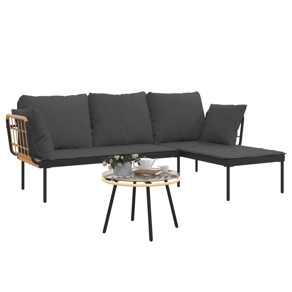 vidaXL 3-tlg. Garten-Lounge-Set mit Kissen Dunkelgrau Poly Rattan