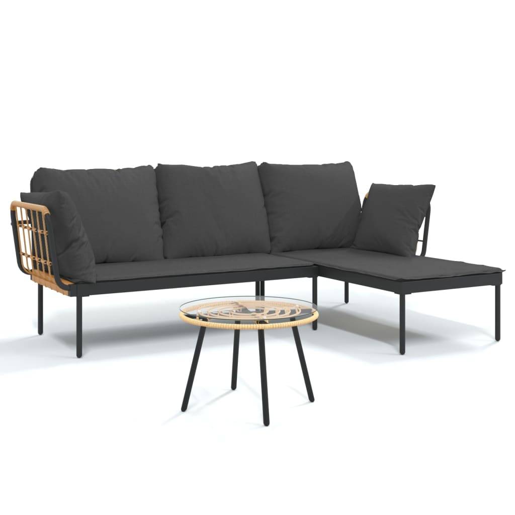vidaXL 3-tlg. Garten-Lounge-Set mit Kissen Dunkelgrau Poly Rattan