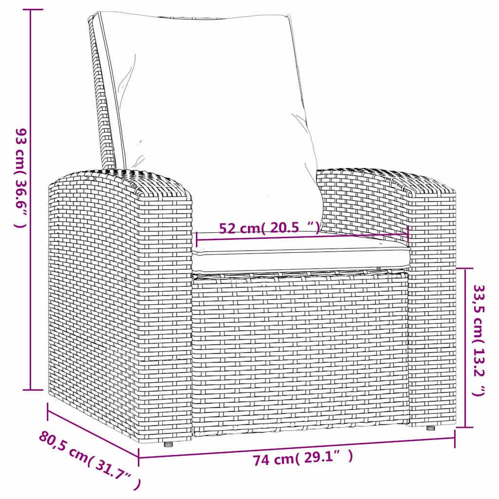 vidaXL Gartensessel Verstellbar mit Kissen Hellbraun Poly Rattan