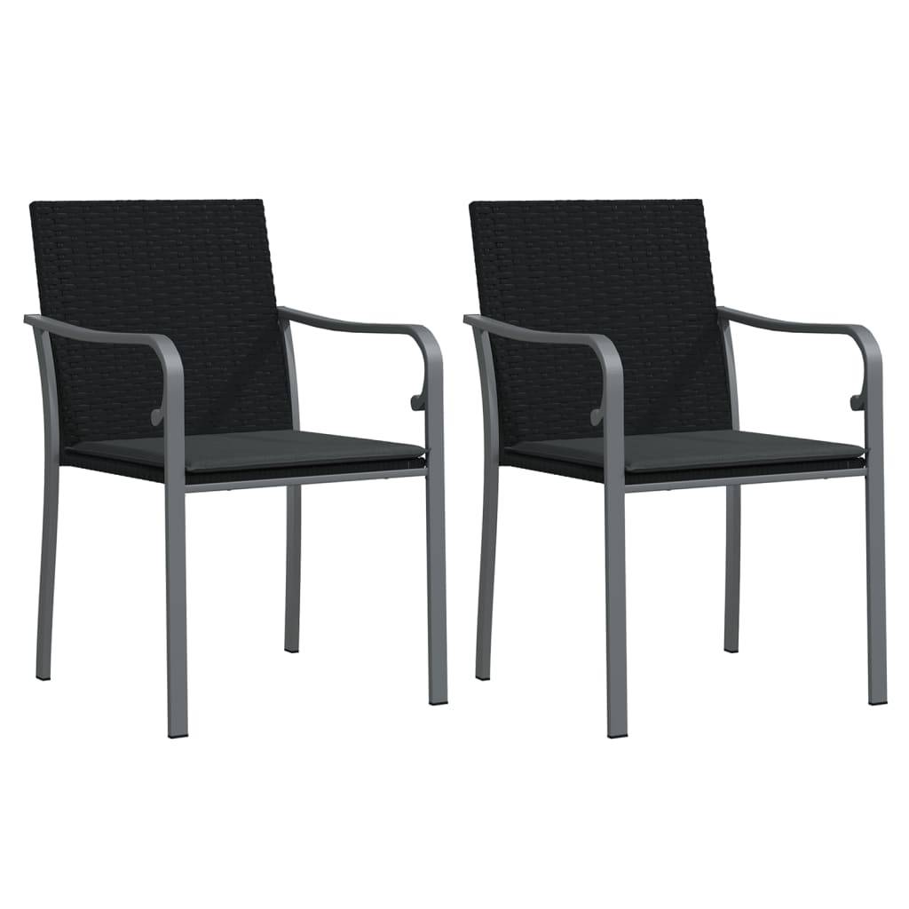 vidaXL Gartenstühle mit Kissen 2 Stk. Schwarz 56x59x84 cm Poly Rattan
