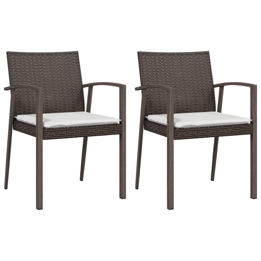vidaXL Gartenstühle mit Kissen 2 Stk. Braun 56,5x57x83 cm Poly Rattan