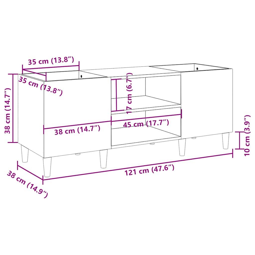 vidaXL Plattenschrank Betongrau 121x38x48 cm Holzwerkstoff