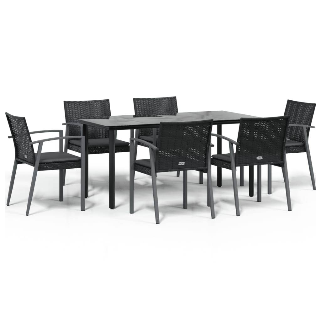 vidaXL 7-tlg. Garten-Essgruppe mit Kissen Poly Rattan und Stahl