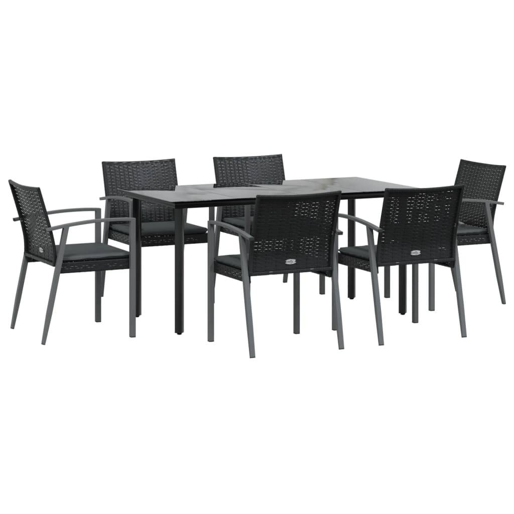 vidaXL 7-tlg. Garten-Essgruppe mit Kissen Poly Rattan und Stahl